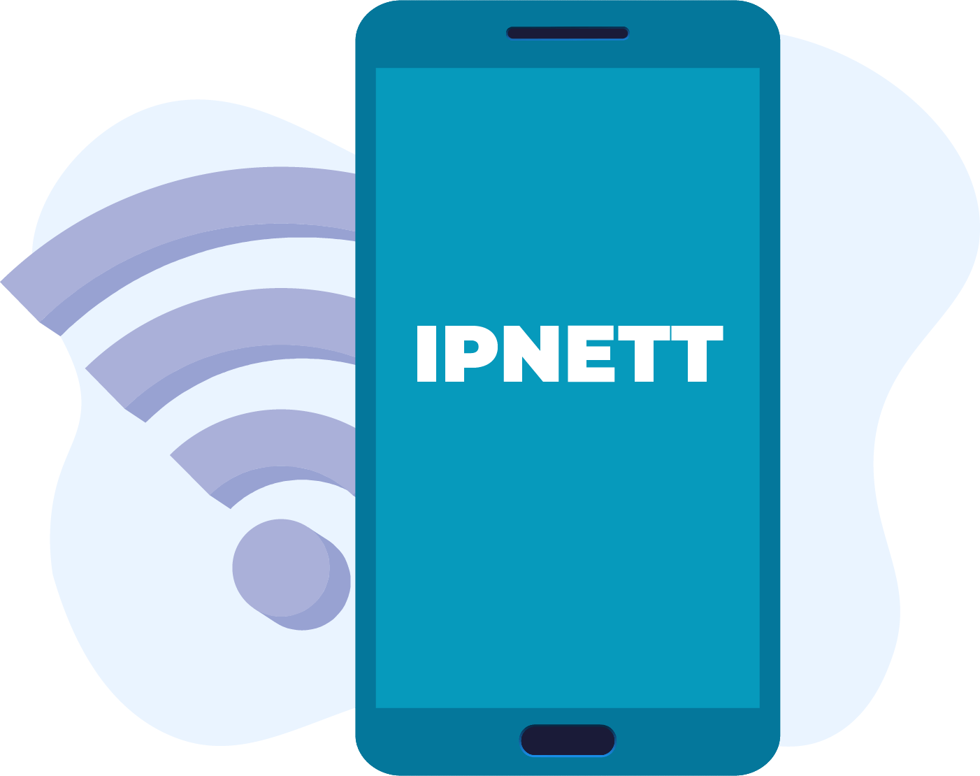 Desenho do ícone do WiFi e um celular escrito IPNETT